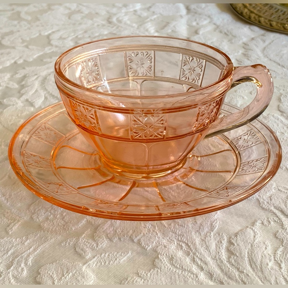 Pink Depression Glass Cup and Saucer